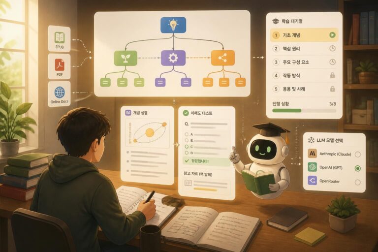 Tutor: 개인 책과 문서로 개념을 체계적으로 가르치고 테스트하는 LLM 기반 셀프호스팅 튜터