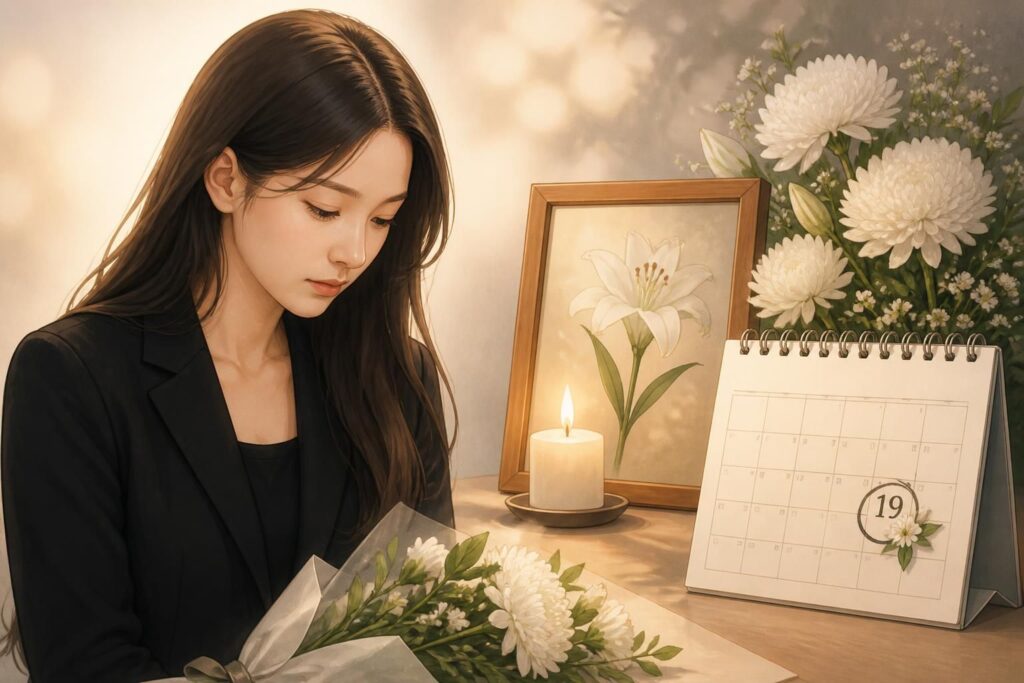 손나은 모친 별세, 소속사 공식 발표와 10월 19일 장례식 진행 예고의 내용을 설명하는 AI 생성 일러스트