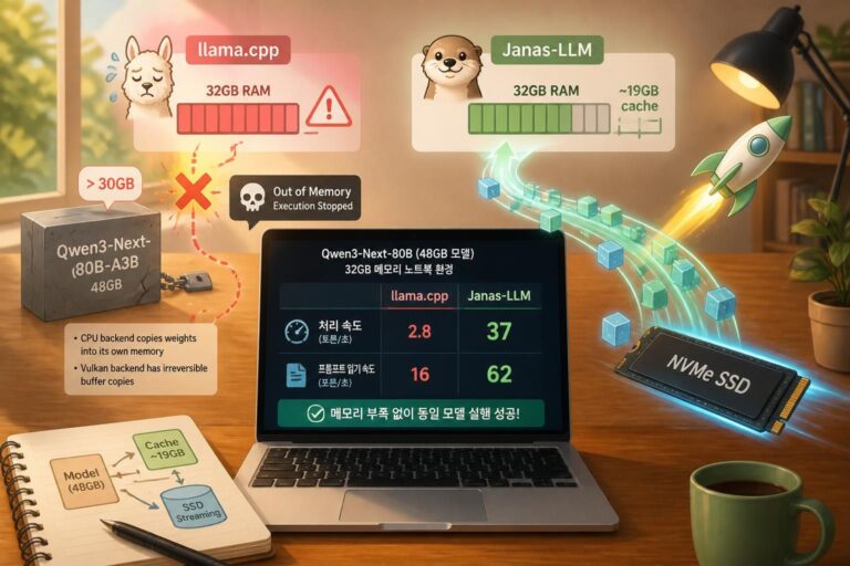 Janas-LLM, SSD 스트리밍으로 램 용량 초과 대형 LLM 효율적 실행과 고속 처리 달성