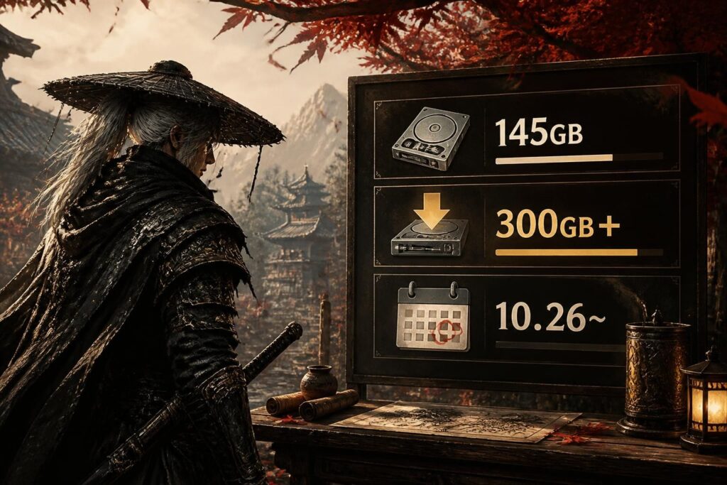 Phantom Blade Zero, 프리로드 위해 300GB 이상 여유 공간 필요하다고 개발사 발표의 내용을 설명하는 AI 생성 일러스트